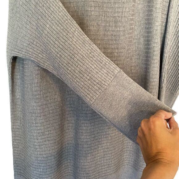 EILEEN FISHER Gray Extra Fine Merino Wool Ribbed Longsleeve Tunic Sweater Size L - Picture 3 of 7